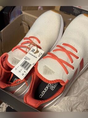 adidas Cloudfoam Pure Shoes White with Coral Accents